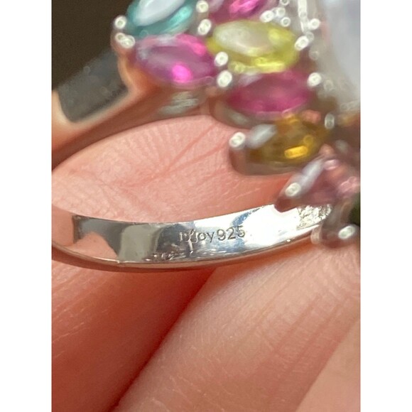Stunning 925 sterling silver genuine rainbow moonstone tourmaline ring size 7 - Picture 3 of 8